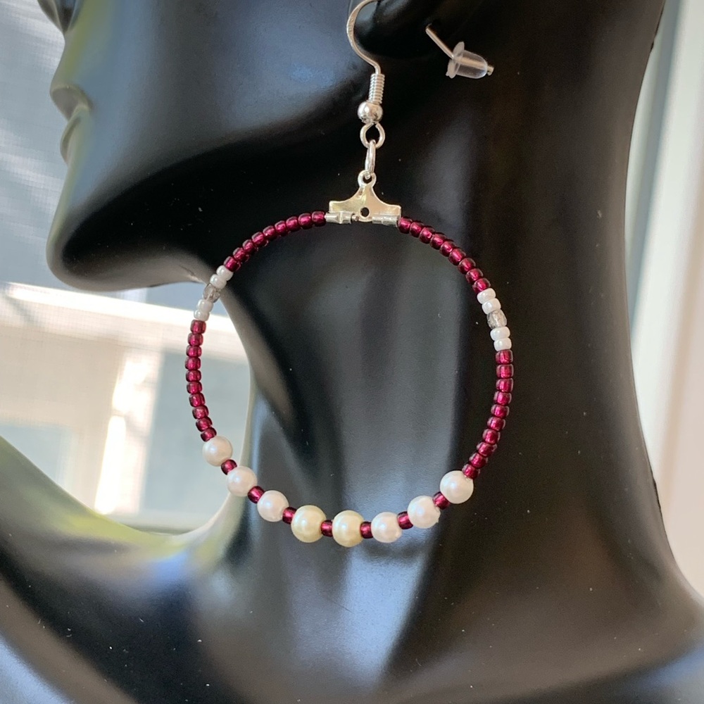 Handmade Beaded Hoop Earrings - Picture 2 of 11